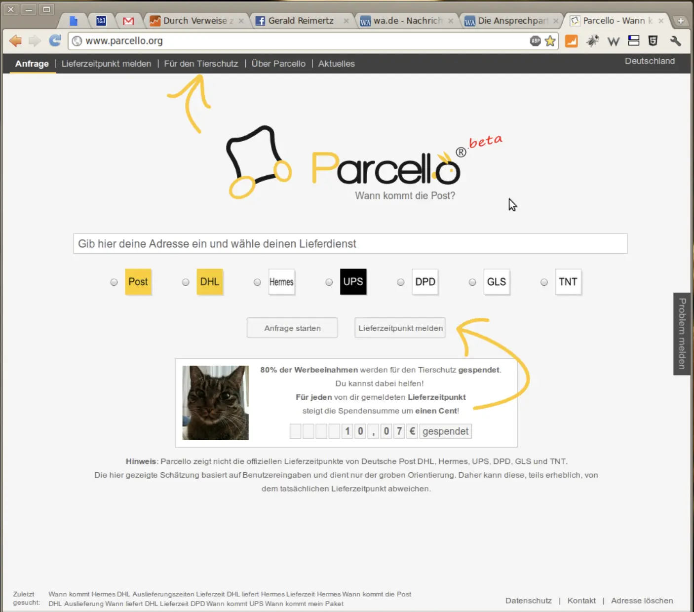 Fig.3: Die erste Version von Parcello. Unsere Katze Lexi musste für ein Photoshoot herhalten. (November 2011)