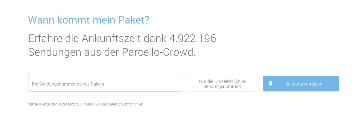 Parcel tracking input mask with parcello