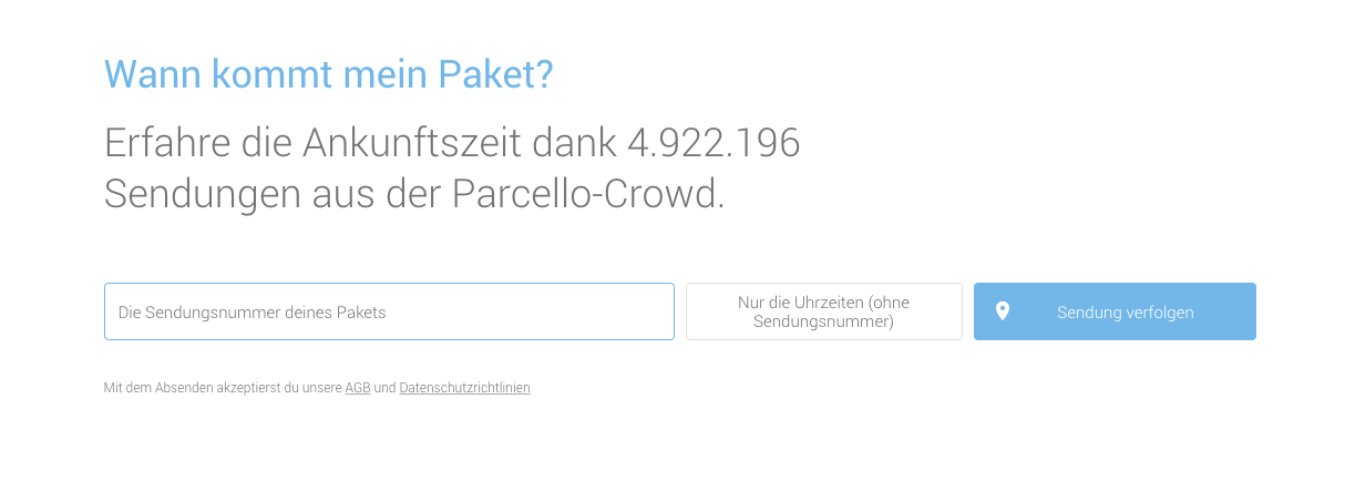 Eingabemaske der Paketverfolgung mit parcello