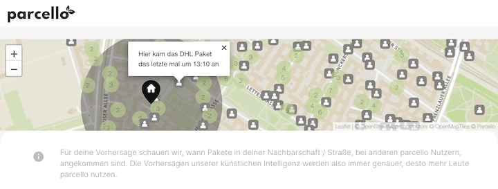Andere Nutzer auf Karte der Parcello Sendungsverfolgung